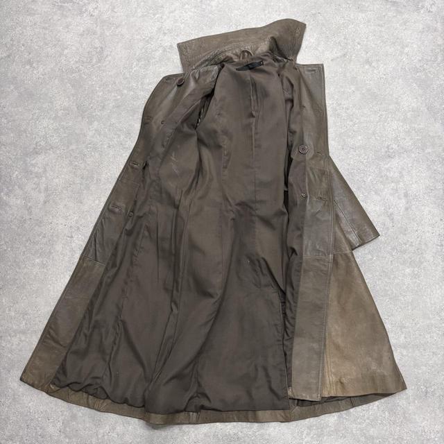 Khaki leather trench coat