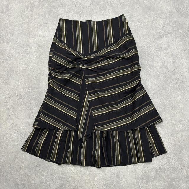 Pinstripe asymmetric ruched midi skirt