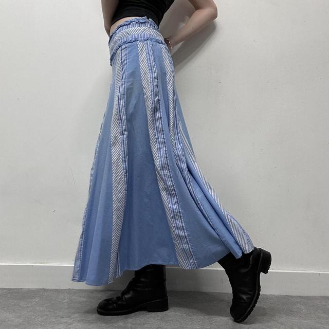 Blue pinstripe flared skirt