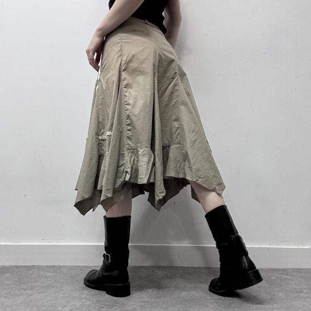 Khaki ribbon asymmetric midi skirt