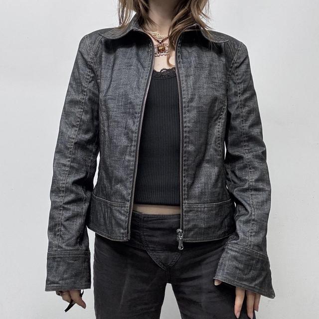 Dark denim cropped zip up jacket