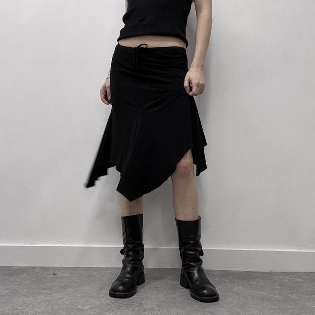 Black asymmetric midi skirt