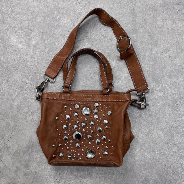 Tan leather studded mini bag