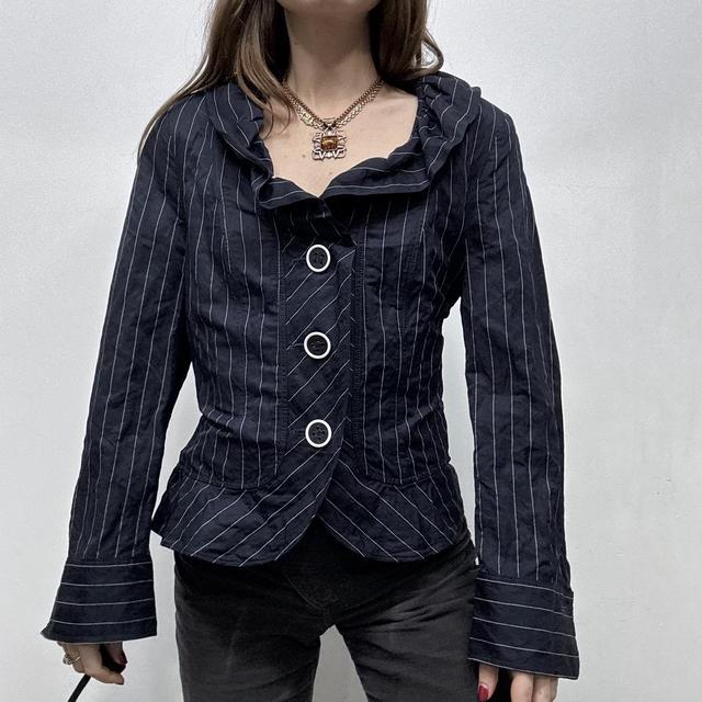 Pinstripe structured flared shirt jacket