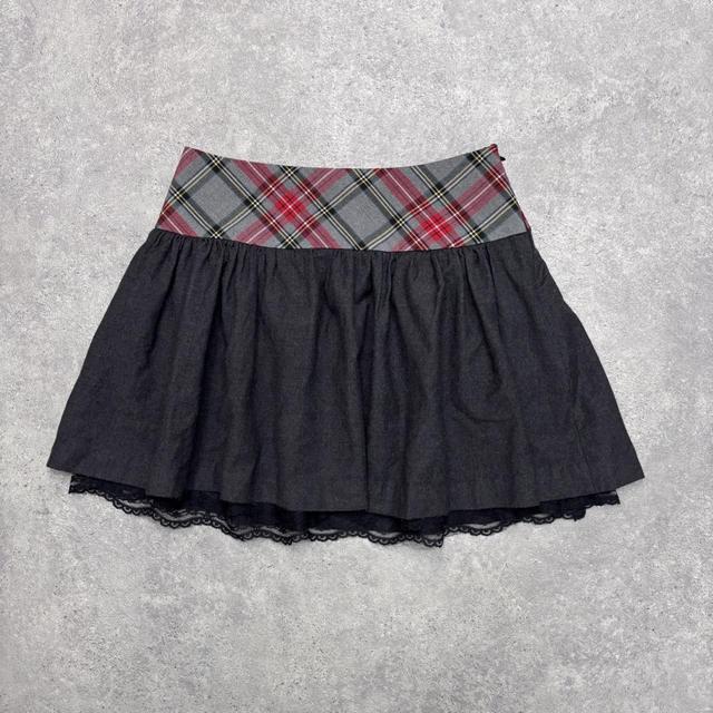 Tartan mini layered lace skirt