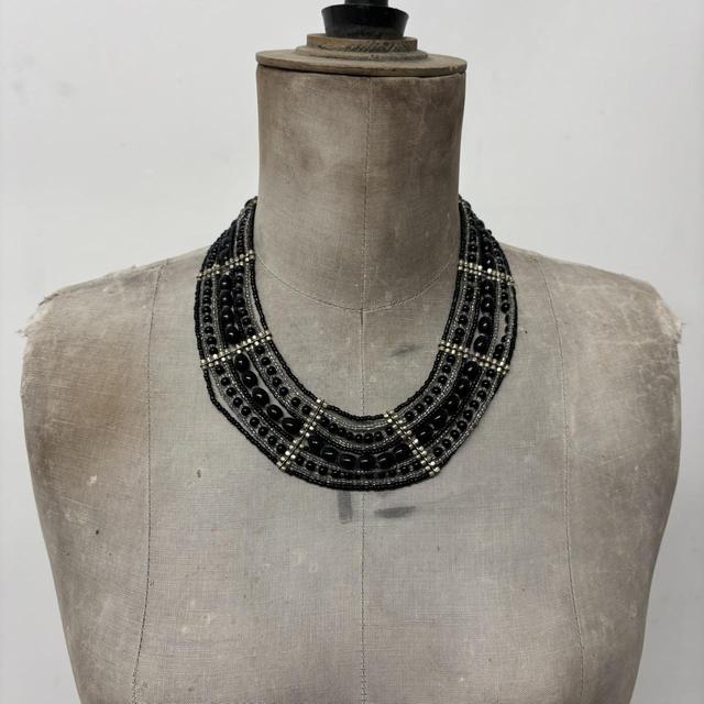 Oversized black beaded collar necklace