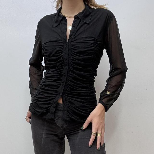 Sheer mesh gathered shirt