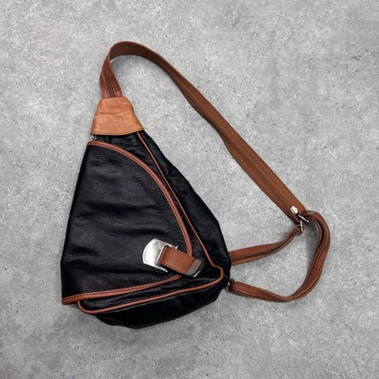Black leather asymmetric backpack