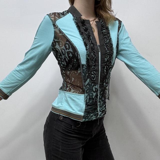 Sheer leopard graphic zip up