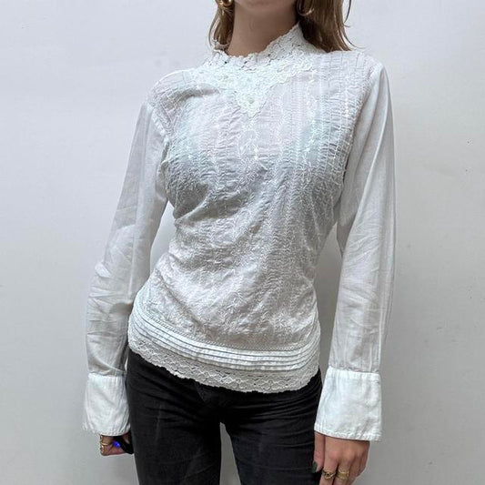 White lace antique style cotton shirt