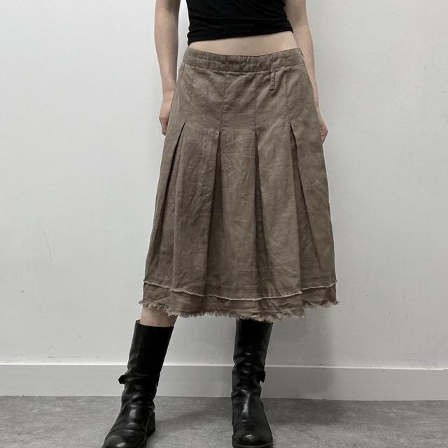 Linen distressed pleated skirt