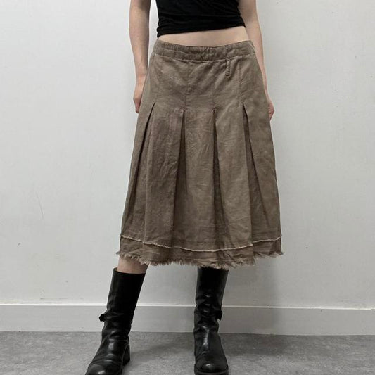 Linen distressed pleated skirt