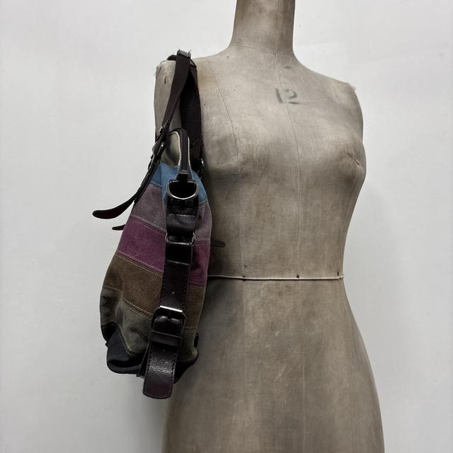 Striped canvas leather shoulder bag