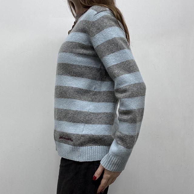 Chunky wool knitted blue and grey jumper