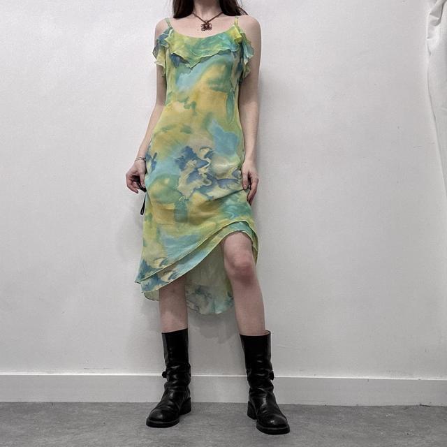 Watercolour floaty flatter green dress