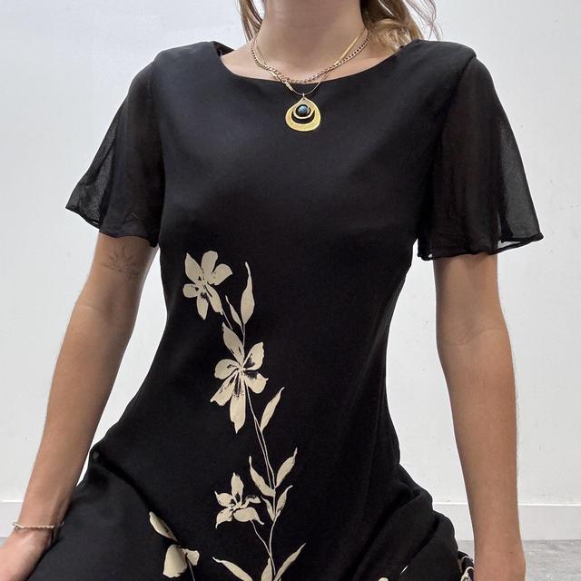 Black sheer layered minimal floral dress