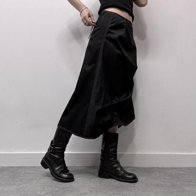 Black puff gathered structured skirt