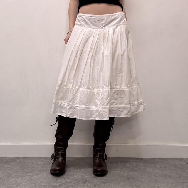 White cotton tiered embroidered maxi skirt