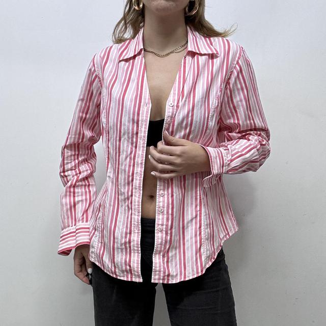 Pink pinstripe fitted office shirt