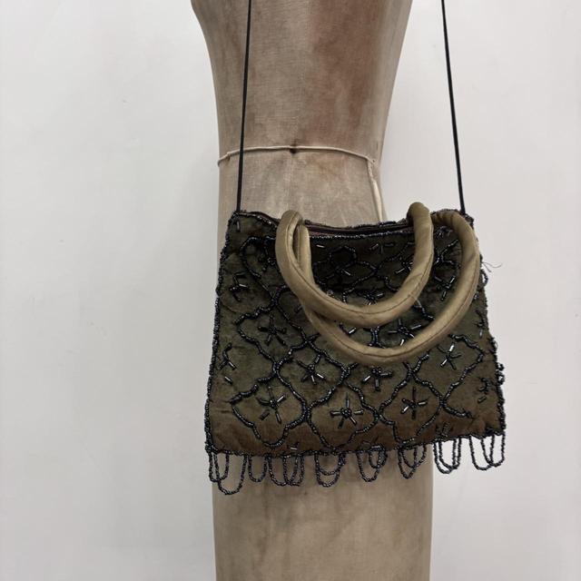 Khaki green beaded bag
