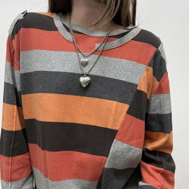 Striped asymmetric graphic jumper