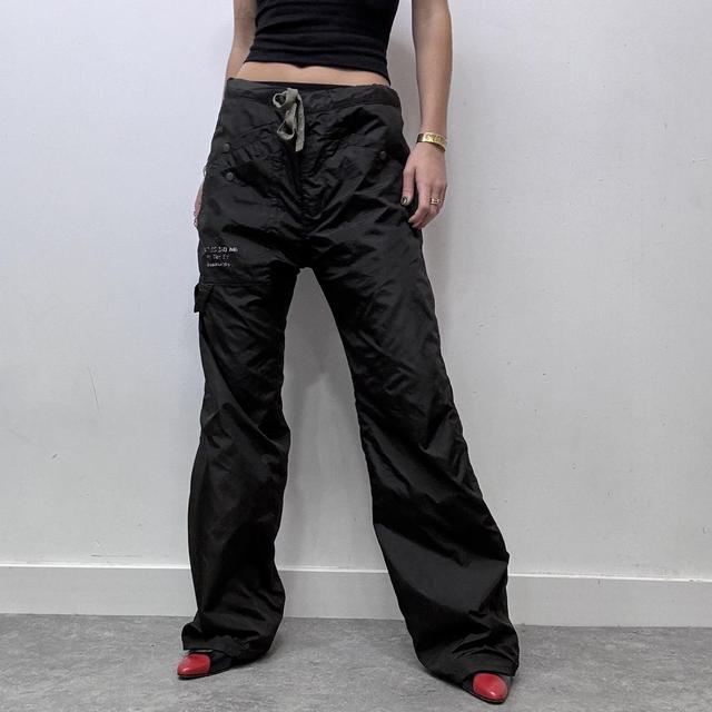 Black tech oversized diesel wide leg trousers
