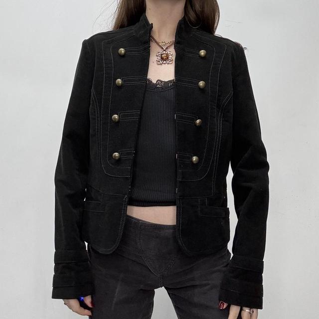 Black military fitted velvet jacket