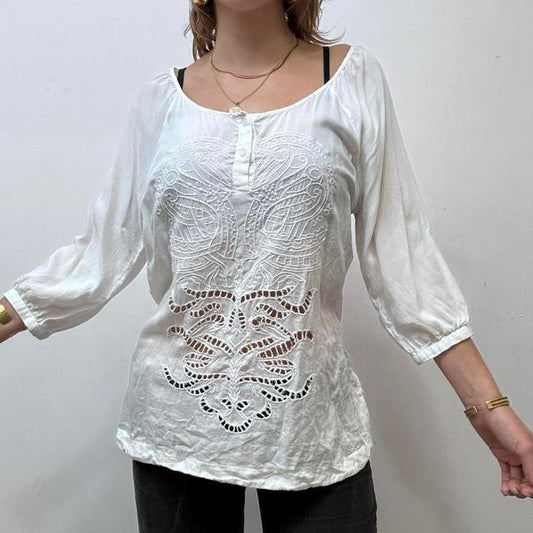 White lace boho floaty shirt