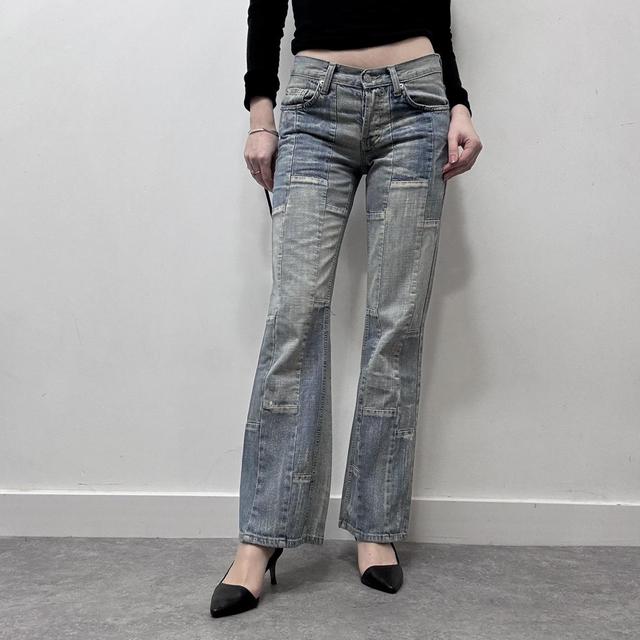 Distressed denim patchwork jeans