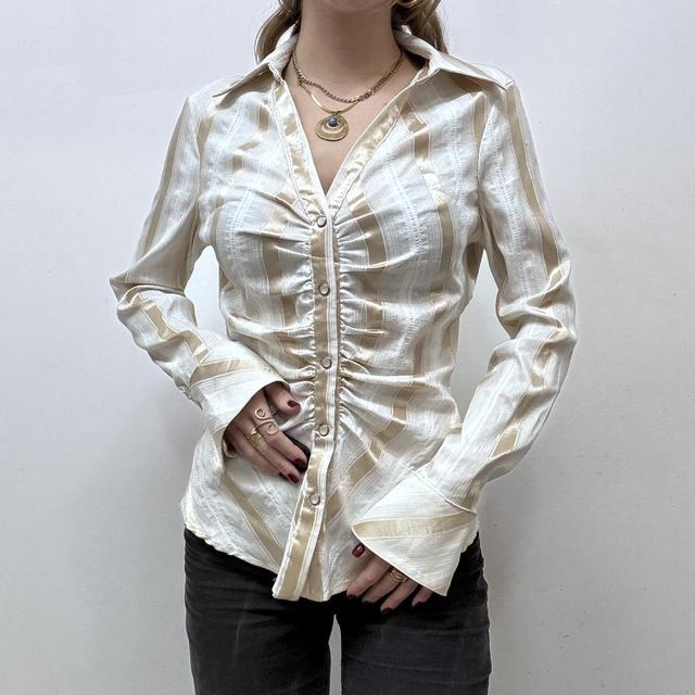 Grunge pinstripe gathered office shirt