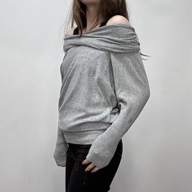 Grey knit slouchy wide neck jumper