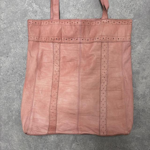 Brouge patterned pink leather tote bag