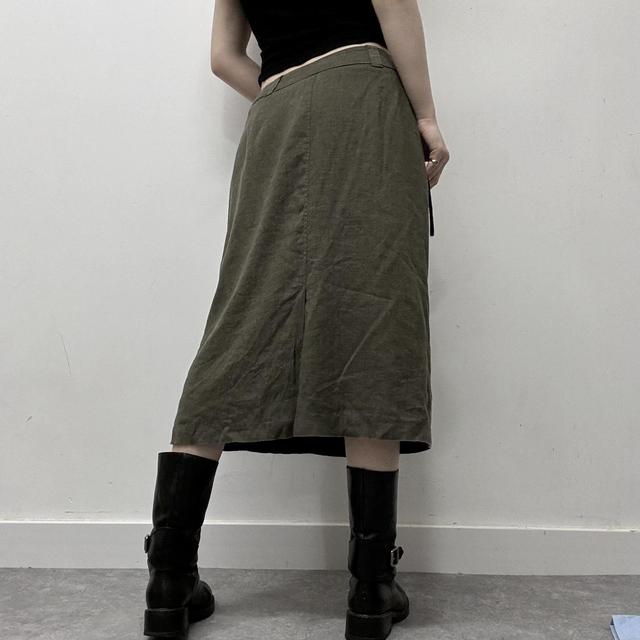 Khaki linen midi skirt