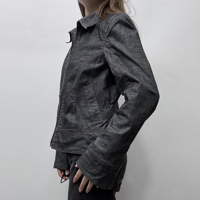 Dark denim cropped zip up jacket