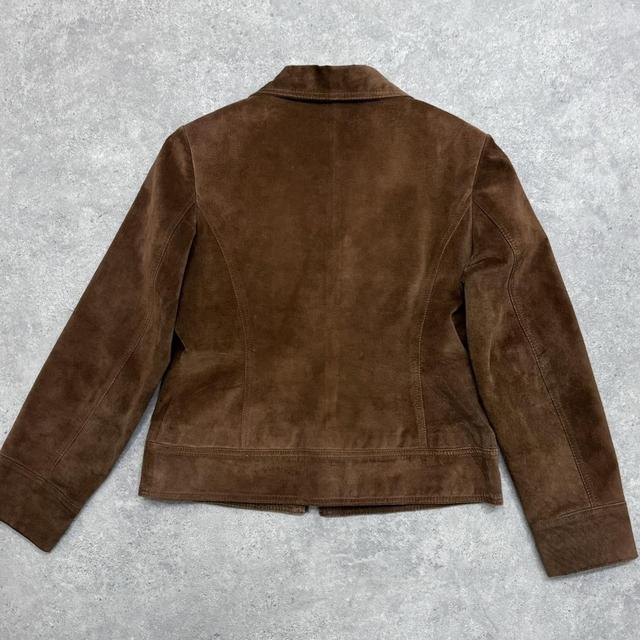 Brown suede blazer jacket corset hook and eye front