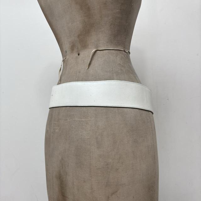 White leather metal oversized belt