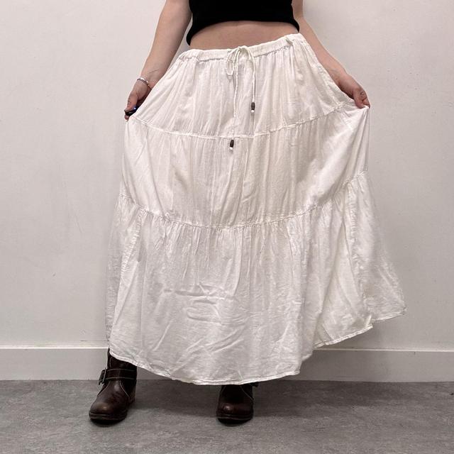 Tiered white cotton maxi skirt