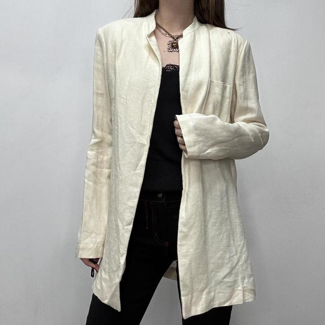 Cream long linen slouchy minimalist blazer