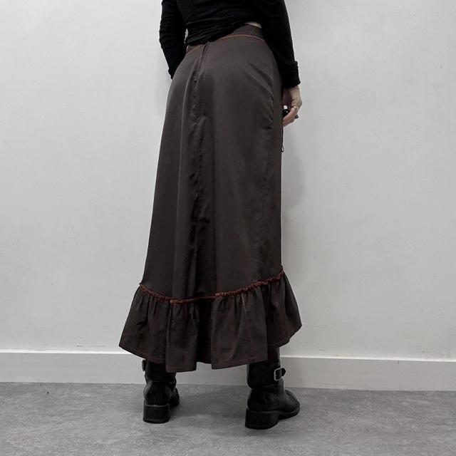Brown flared tech maxi skirt