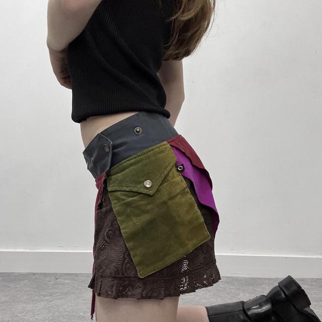 Lace wrap cargo popper mini skirt