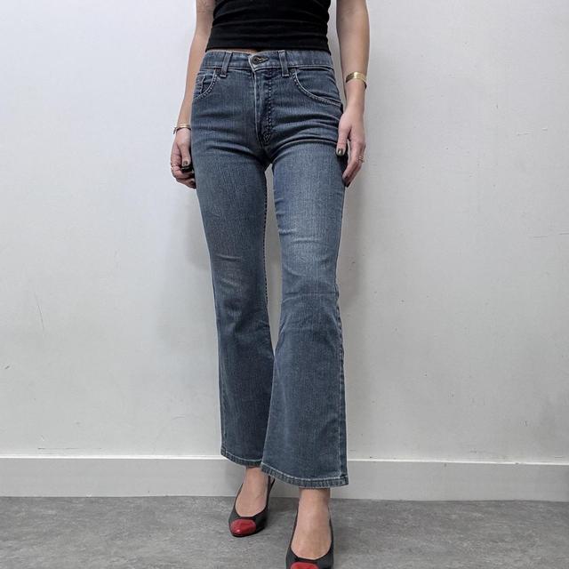 Distressed flared denim bootcut jeans