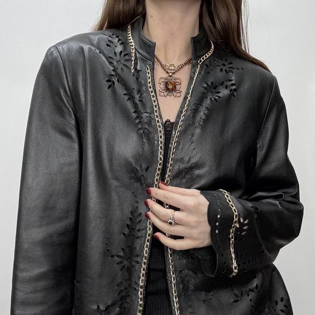 Black leather chain lace jacket