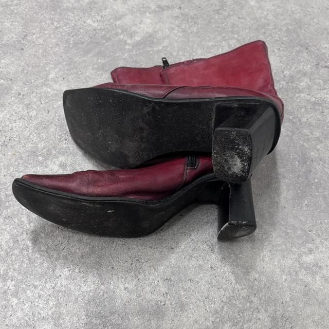 Red leather square toe boots