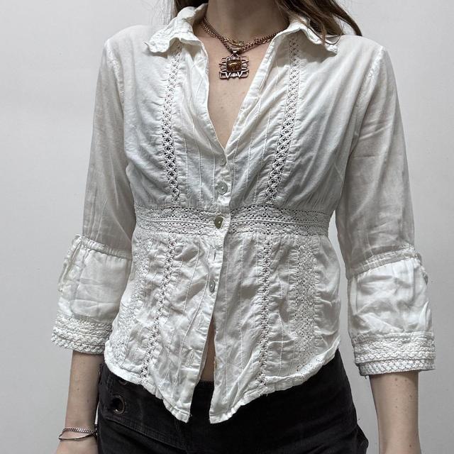 White lace flared shirt