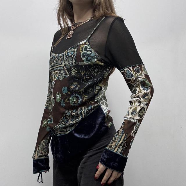 Sheer layered paisley print velvet fairy top
