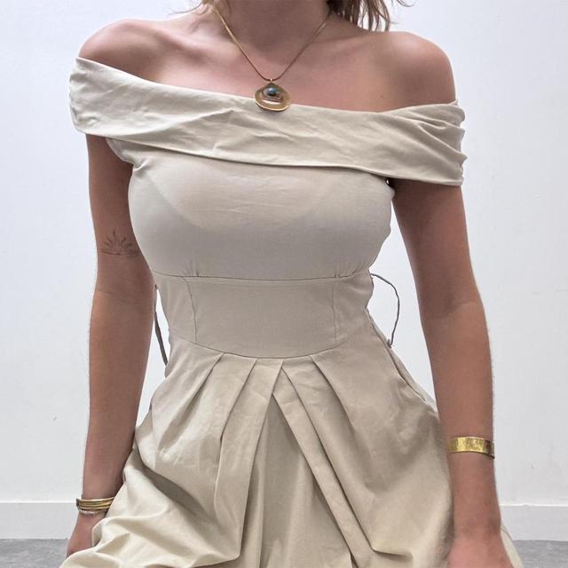 Cotton tan flare dress