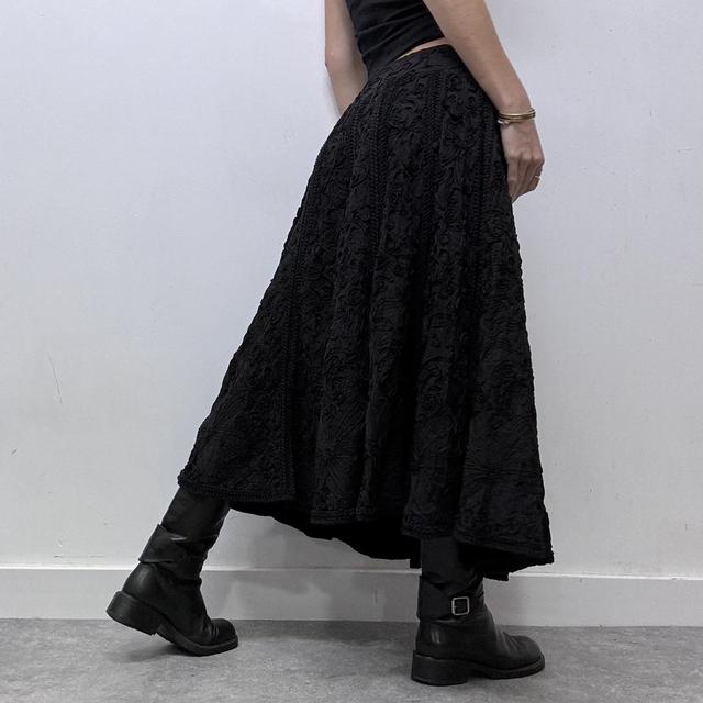 Black lace grunge flared maxi skirt