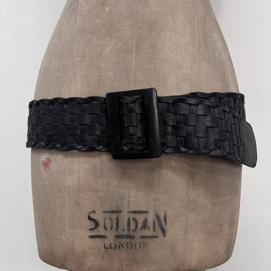 Woven leather brown belt