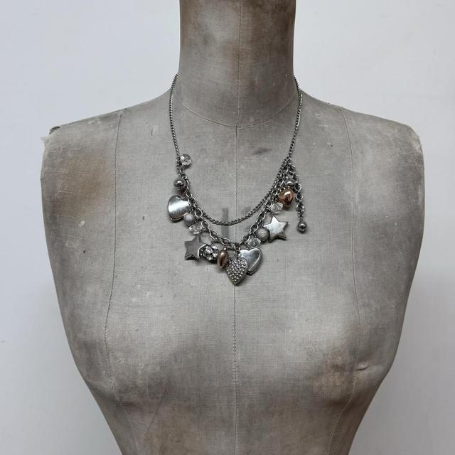 Silver bubble heart charm necklace