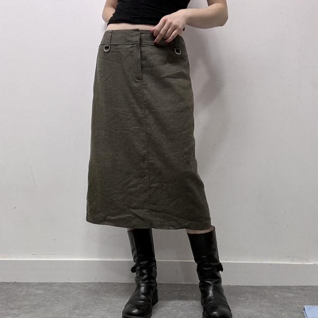 Khaki linen midi skirt